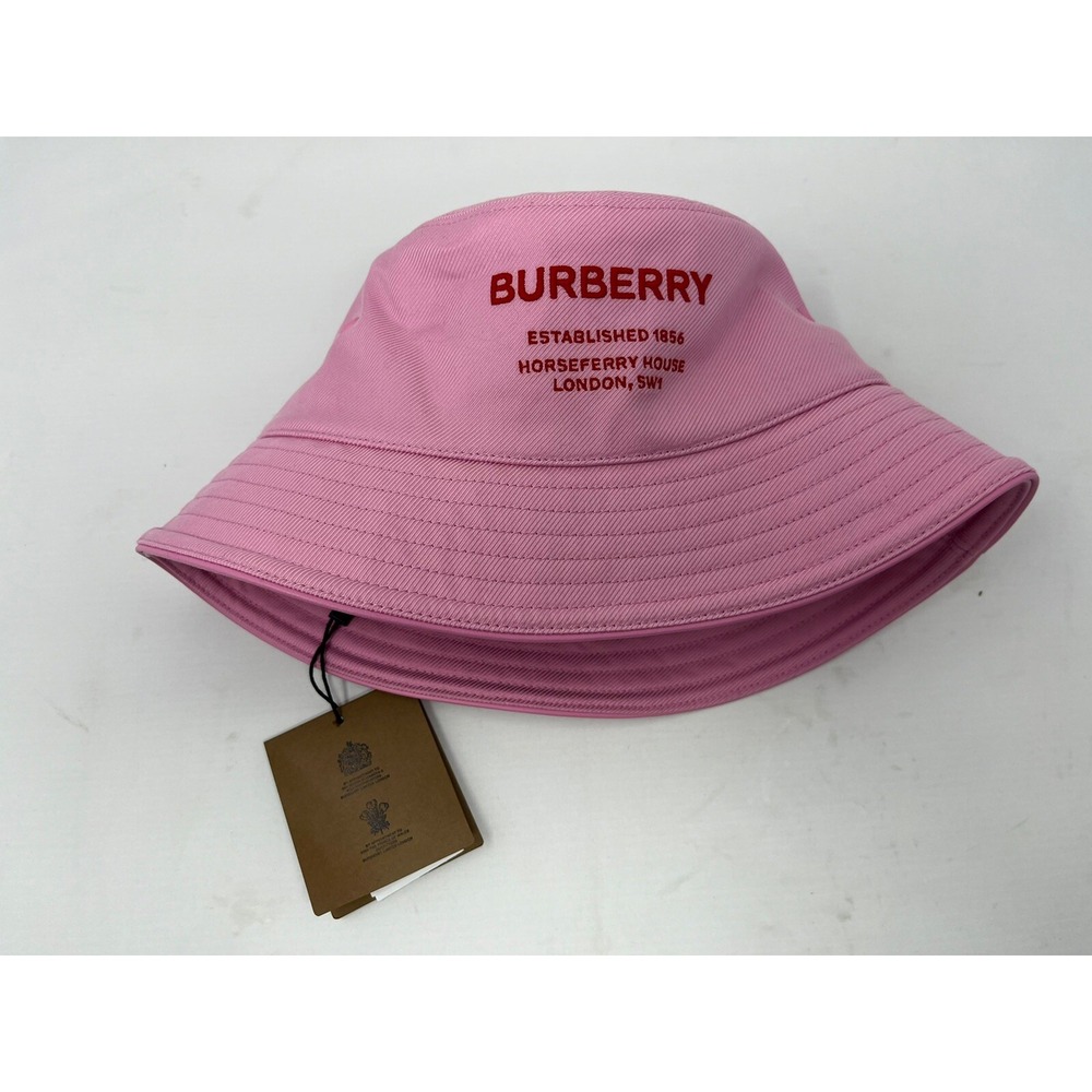 Burberry Canvas Horseferry Logo Bucket Hat Primrose Pink‎ Size M medium New - Picture 2 of 4